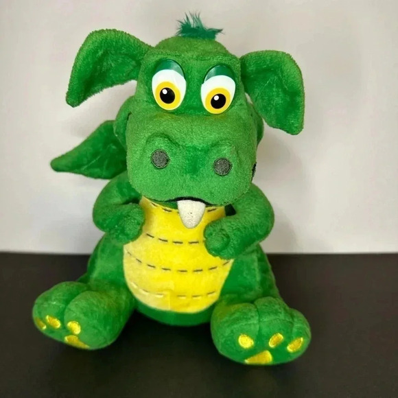 Aurora Green Dragon Plush Stuffed Animal Yellow Eyes Belly Wings Tooth - Picture 1 of 11